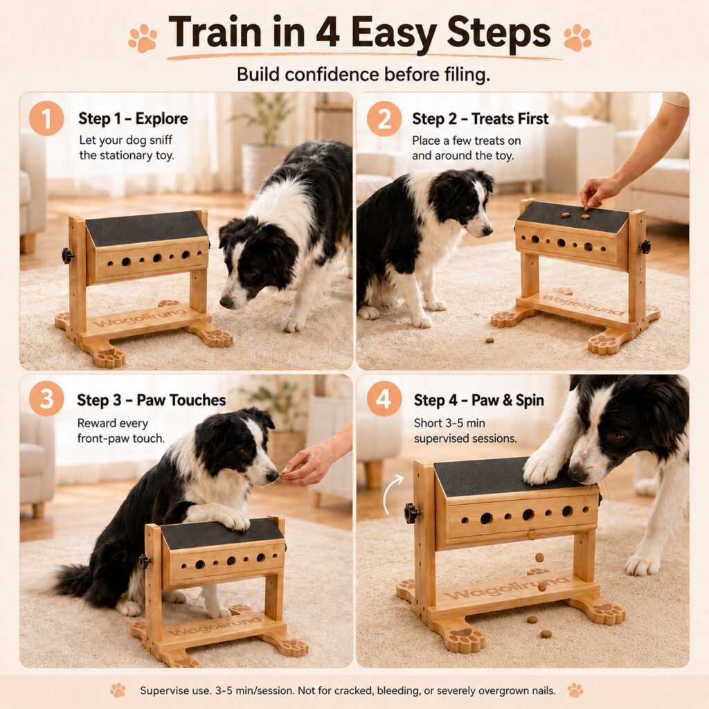 dog training steps for using the Wagoliruna nail scratch board